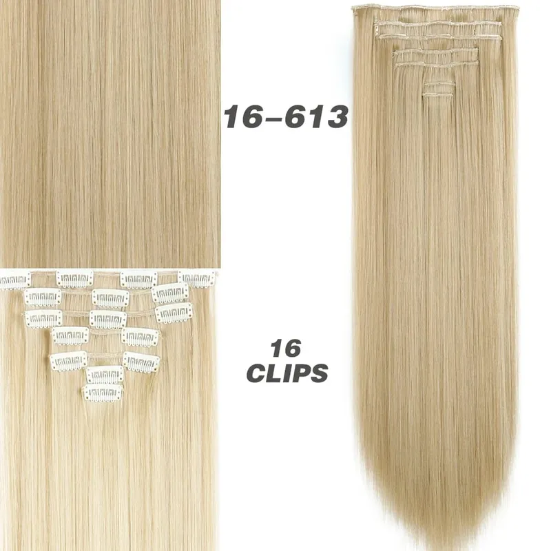 Synthetic 7Pcs/Set 22" Wavy Hairpiece Straight 16 Clips Hair Extensions Heat Resistant Styling False Hair — image 18