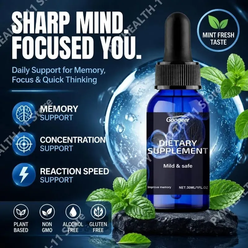 Googeer Methylene Blue Drops Memory Focus Support Drops with Vitamin B1 Mint Leaf Extract Gluconolactone Alcohol Free 30 ML — image 1