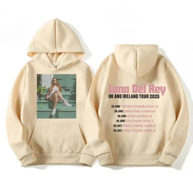 Lana Del Rey UK & Ireland Tour 2025 Gráfico Hoodies Homens Mulheres Moda Estética Casual Pulôveres Manga Longa Moletons com Capuz — image 5