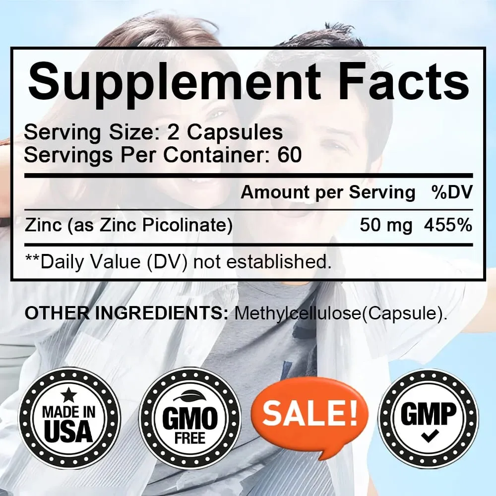 Capsules de zinc 50 mg - Supplément de soutien immunitaire antioxydant naturel pour les cheveux, les ongles et la peau unisexe — image 6