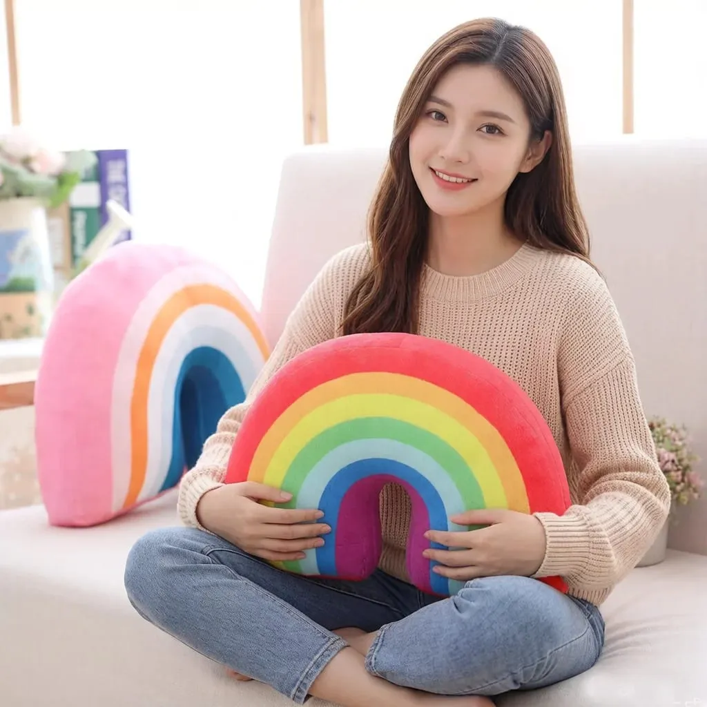 35x25cm Rainbow Plush Pillow Stuffed Red Pink Sky Cushion C Shape Head Support Pillow Home Decor Plushie Prop Gift — image 2