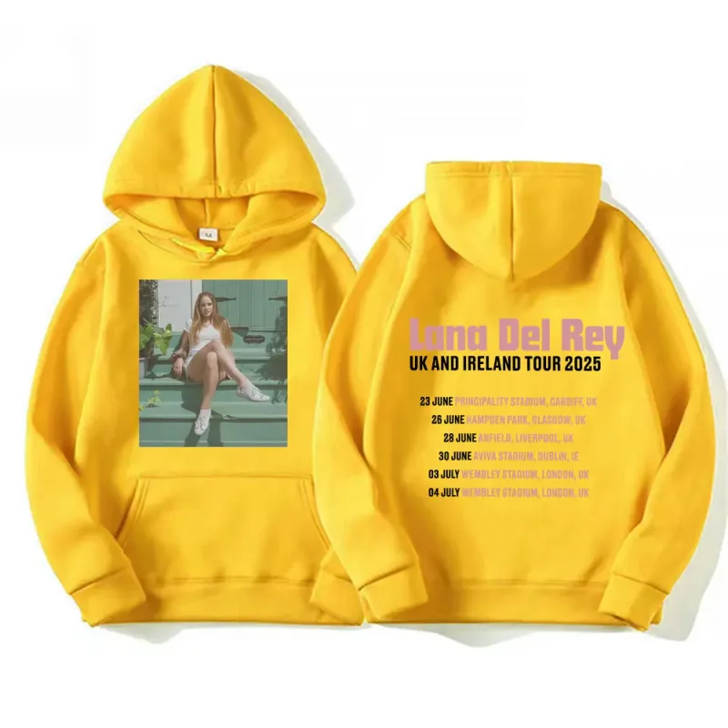 Lana Del Rey UK & Ireland Tour 2025 Gráfico Hoodies Homens Mulheres Moda Estética Casual Pulôveres Manga Longa Moletons com Capuz — image 11