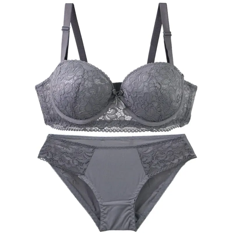 2025 Bagong Floral Knitted Underwire Bra Para sa mga Babae na Adjustable Straps Lace BC Cup Underwear Push Up Minimizer Padded Lingerie — image 5