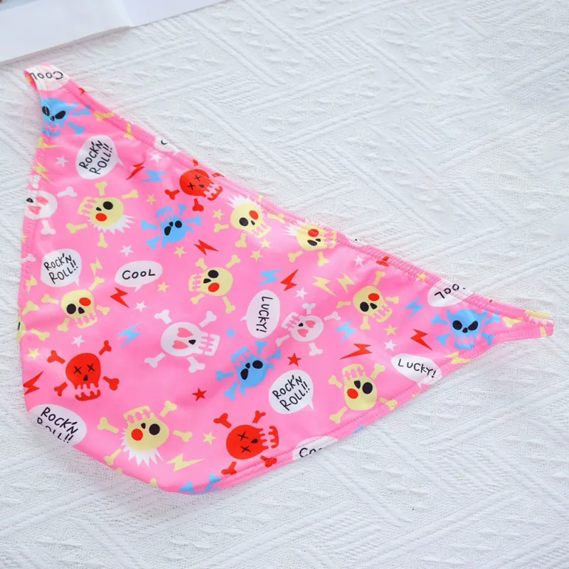 Cuecas masculinas de cintura baixa com bolsa grande e estampa de caveira, tecido elástico confortável para uso diário