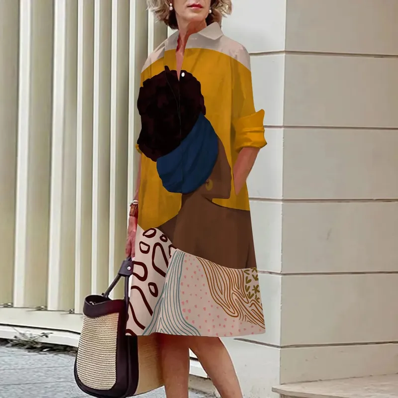 Verão novos vestidos femininos moda personagem arte padrão solto tamanho grande casual temperamento commuter irregular saia longa topos — image 10