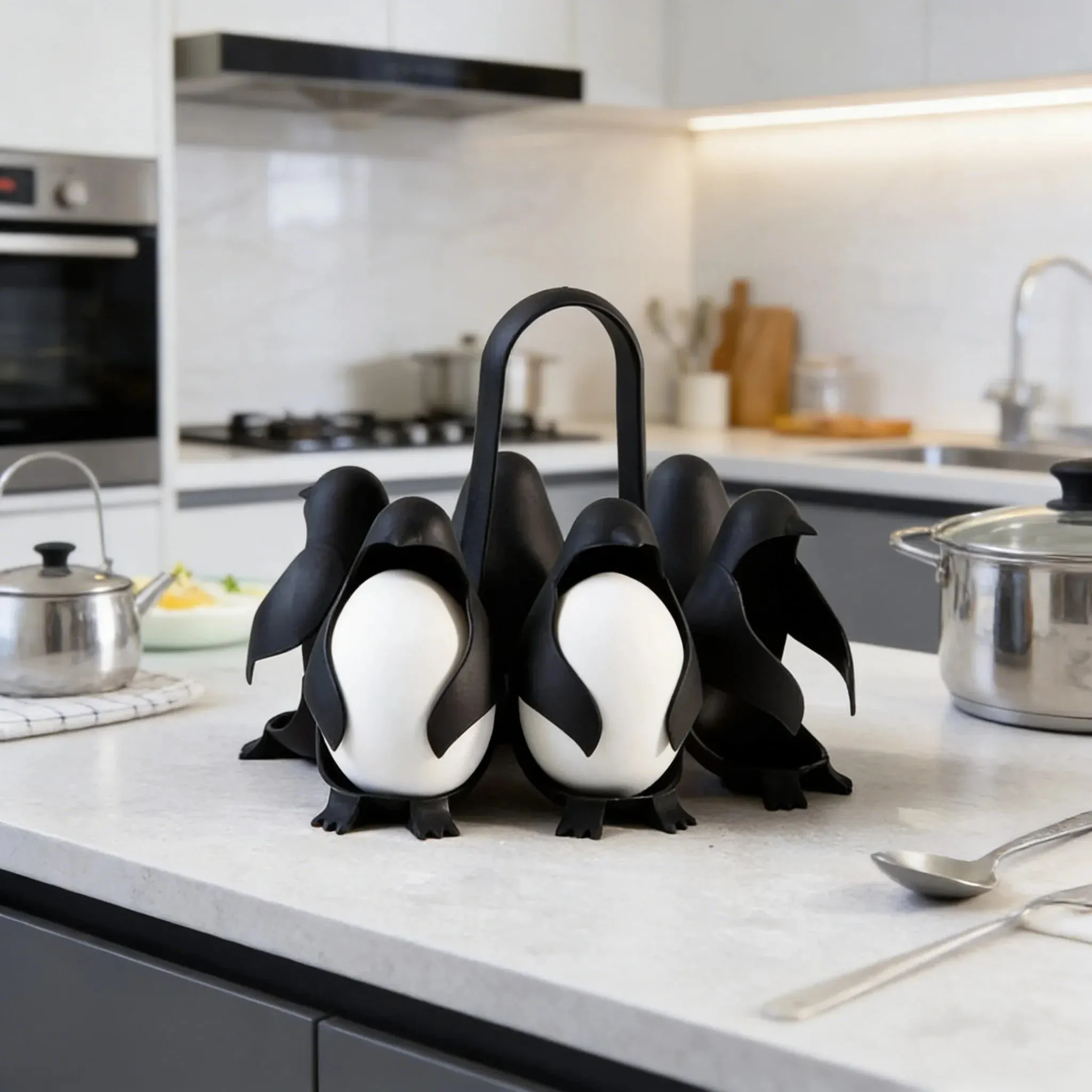 Cute Penguin Egg Boiler for Kitchen Gadget Egg Cooking Tool Egg Steamer Rack with Handle for Boiling Eggs — image 9