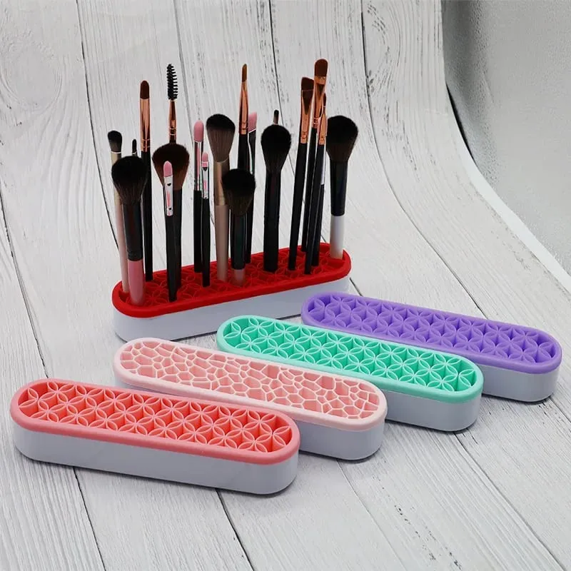 Silicone Makeup Brush Holder Stand Organizer Multifunctional Desktop Storage Rack Hole Design for Brushes Pens Pencils — image 1