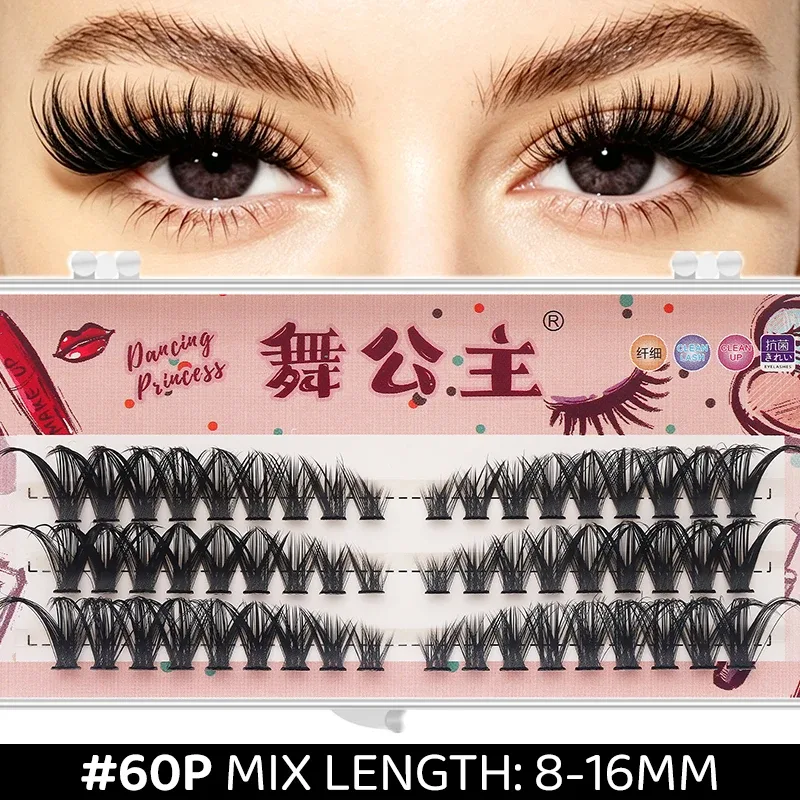 3 Rows DIY Thick Individual Cluster Lash Extensions Segmented Natural Lash Clusters Eye Style Self-graft Lashes Makeup