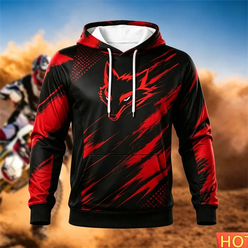 Autumn/Winter Men's Racing Hoodie Outdoor Cycling Hooded Pullover Fox Pattern Pocket Hoodie Sports Mga Motorcycle Hooded Sweatshirt — image 8