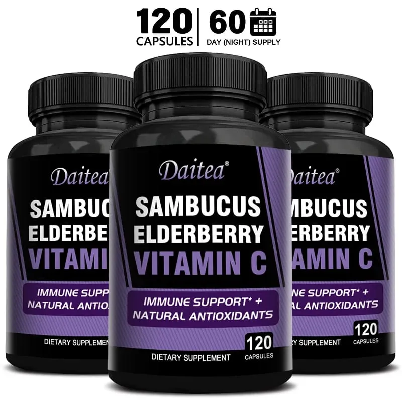 Sambucus Black Elderberry Capsules 350mg with Vitamin C Zinc Immune Support Antioxidant & Energy Boost Promotes Digestion