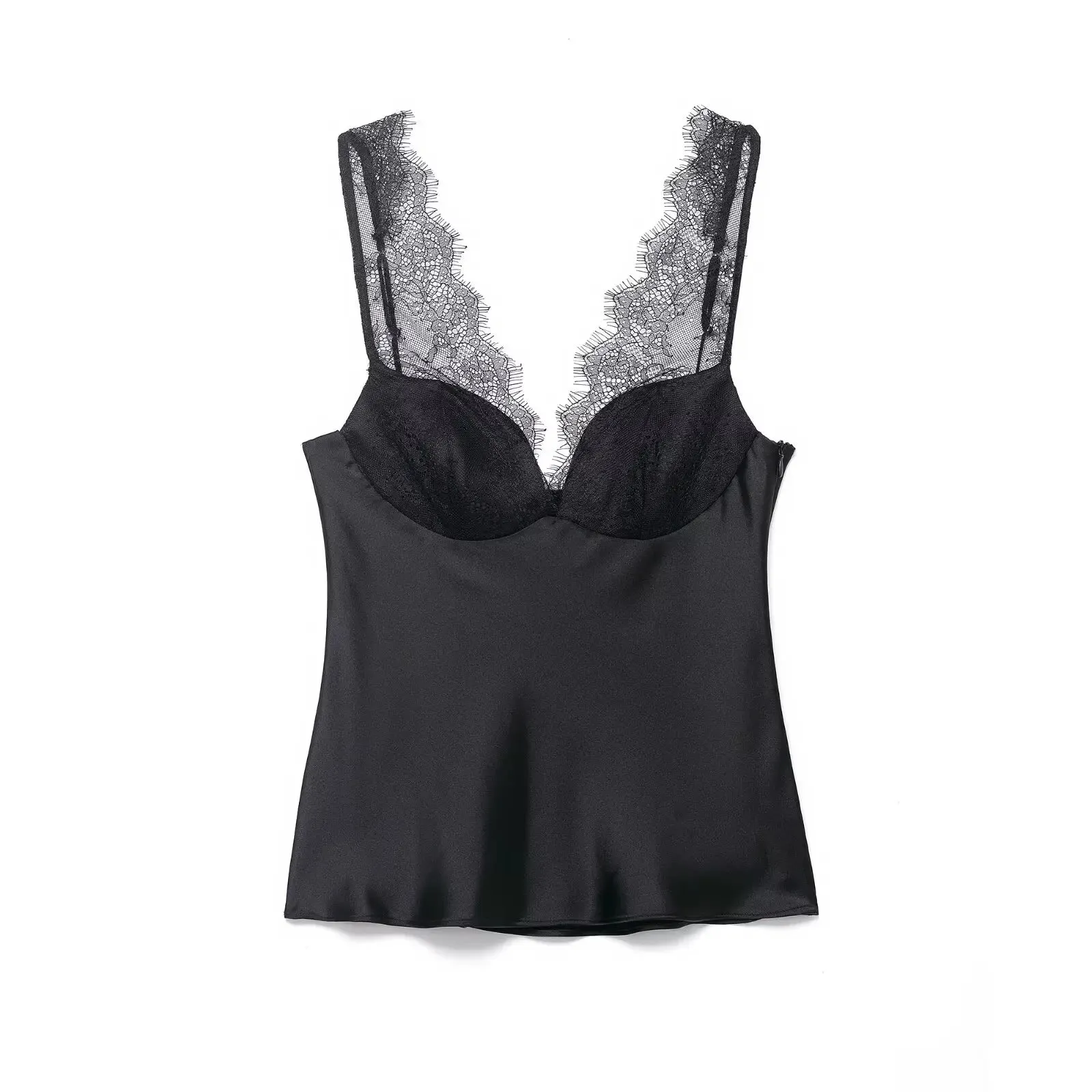 HH Elegant Women Lace Splice Sexy Satin Sling Tops 2026 Spring Summer Fashion Female V-Neck Backless Slimming Underwear Vest