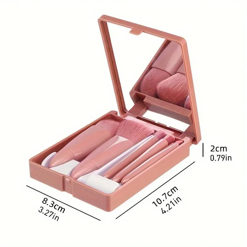 Mini 5-Piece Portable Makeup Brush Set With Mirror - Makeup Brush Travel Set Eyeshadow Brush Tool — image 2
