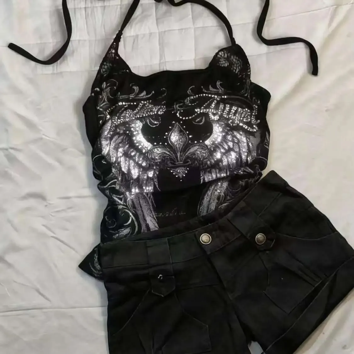 American Vintage Y2K Halter Crop Top Women Sleeveless Vest Punk Printed Casual Subculture Summer Slim Street Tank Tops — image 5