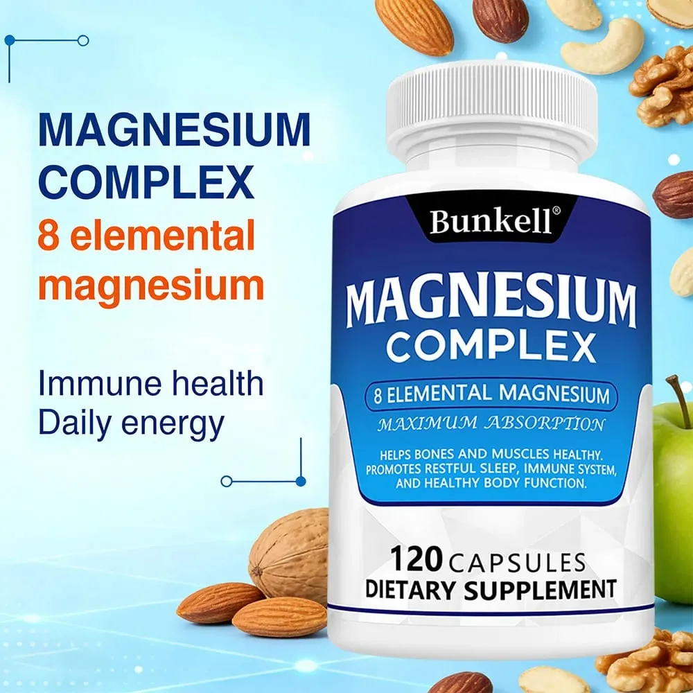 Complexo de magnésio 120 cápsulas - suplemento de saúde óssea, muscular e cardíaca, suporte para sono, relaxamento muscular, estresse e alívio de ansiedade — image 3