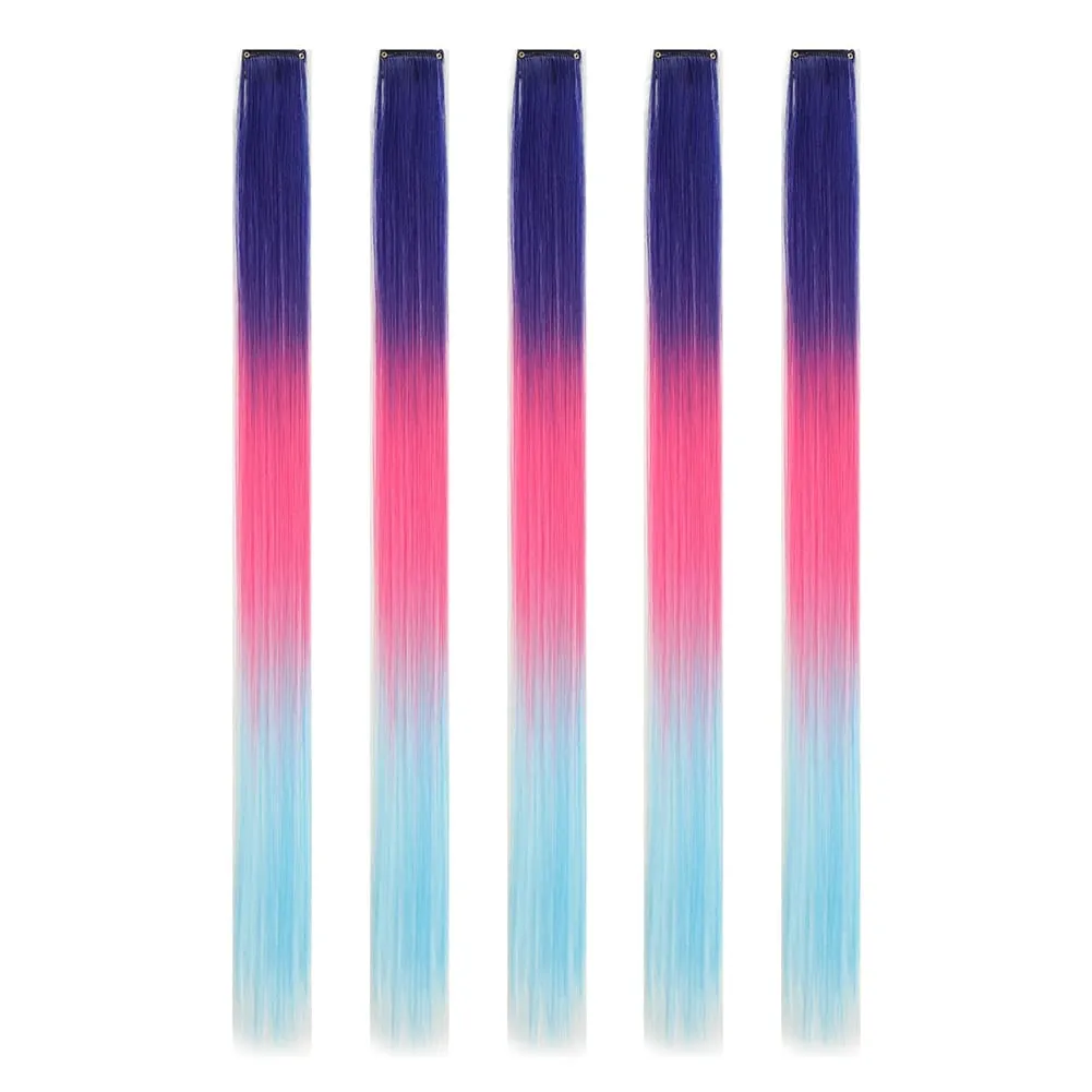 5PCS/set Clip in Hair Extensions Synthetic Hairpieces Colored Party Highlights for Girls 18 inches Multi-colors Straight Hair — image 17