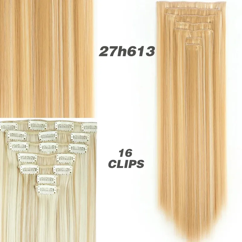 Synthetic 7Pcs/Set 22" Wavy Hairpiece Straight 16 Clips Hair Extensions Heat Resistant Styling False Hair — image 16