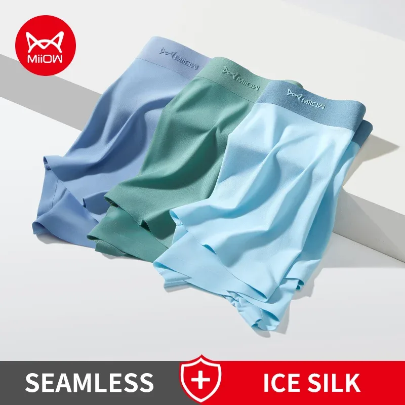 Miiow 3 pçs 120d roupa interior masculina de seda gelo fino sexy boxer shorts 3a grafeno antibacteriano calcinha masculina sem costura cuecas masculinas
