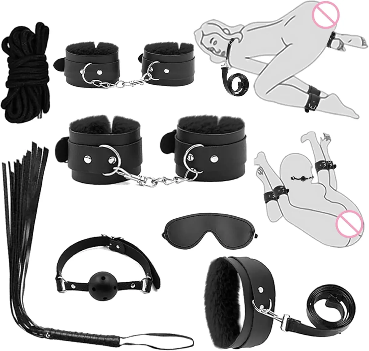 Sexy Toys for Cosplay Couples Adult Products 18 Handcuffs Erotic Accessories Bondage Hemp Rope Mask Sex SM BDSM Bondage Kit Set — image 1