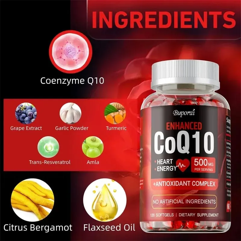Suplemento CoQ10 - Promove a saúde cardiovascular e cardíaca Antioxidante fornece energia para a saúde geral — image 3