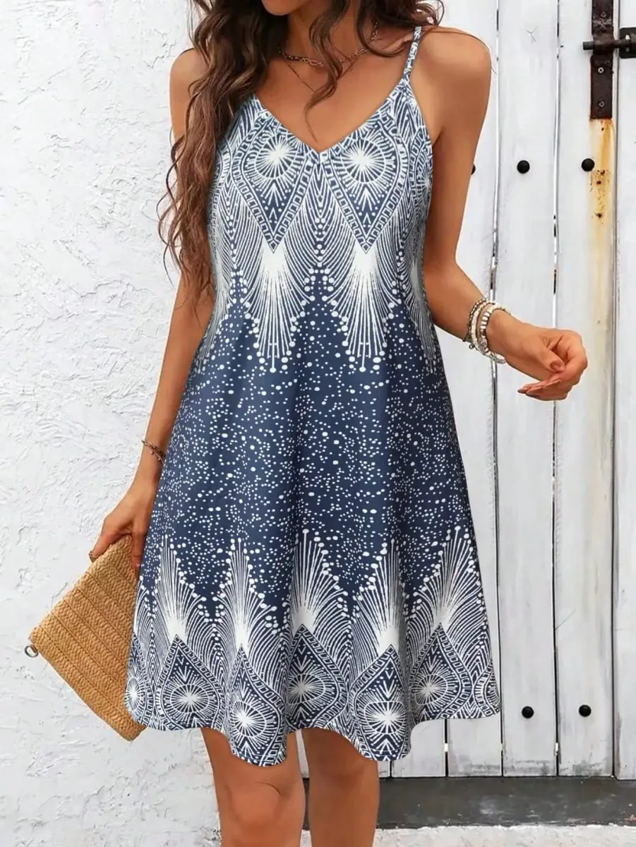 Women's Strappy Summer Dress Simple Sleeveless Floral Sundress Beach V-Neck Dress for summer clothes Casual summer outfits — image 2