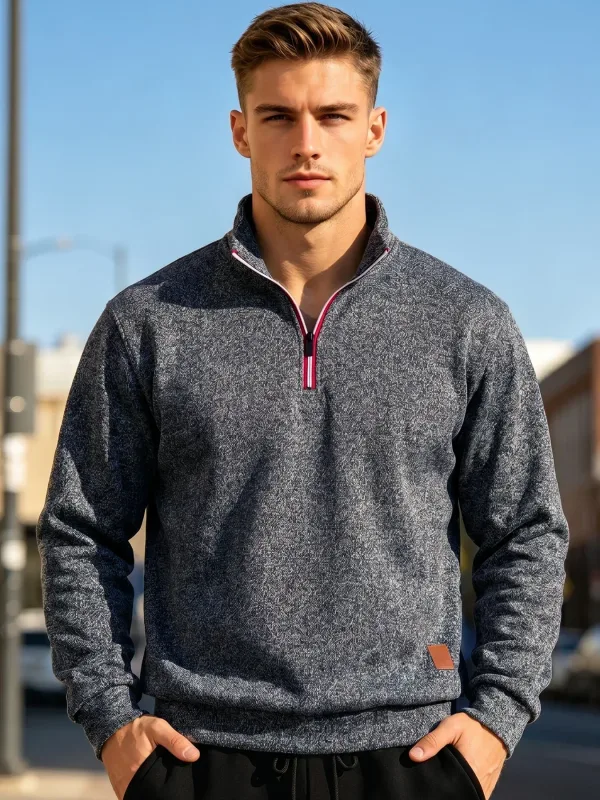 2Pcs Set Men 1/4 Zip Mock Neck Sweatshirt, Fleece Lined Pullover with Ribbed Cuffs Warm Casual Top for Fall Winter Daily Wear — image 12
