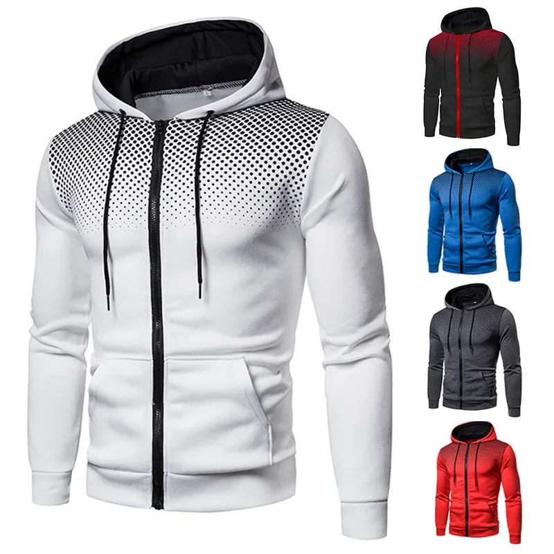 Moletom Com Capuz Masculino Com Zíper Bolso Polka Pot Impressão Moletom Com Capuz Esporte Ao Ar Livre Casual Slim Fit Homens Primavera AutumnZipper Moletom Com Capuz — image 4