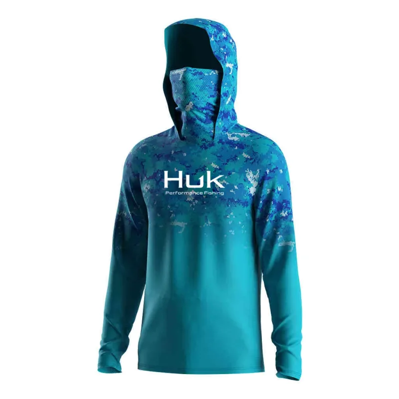 Camisa de pesca moletom com capuz para pesca uv roupas com capuz camisa de pesca roupas masculinas com capuz topo azul-verde — image 10