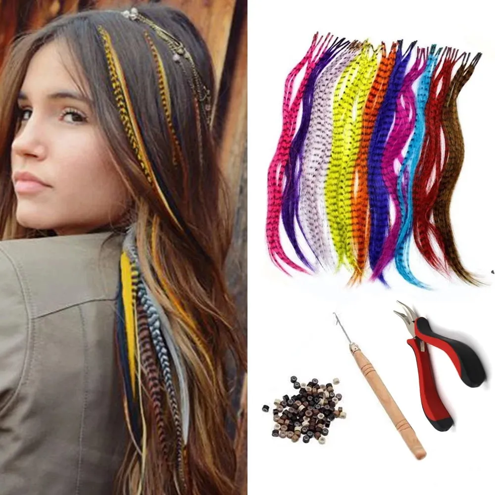 Synthetic Colored I-Tip Faux Feather Hair Extensions 16" 10 Strands/Pack Women's Heat Resistant Fiber Wig Accessories — image 2