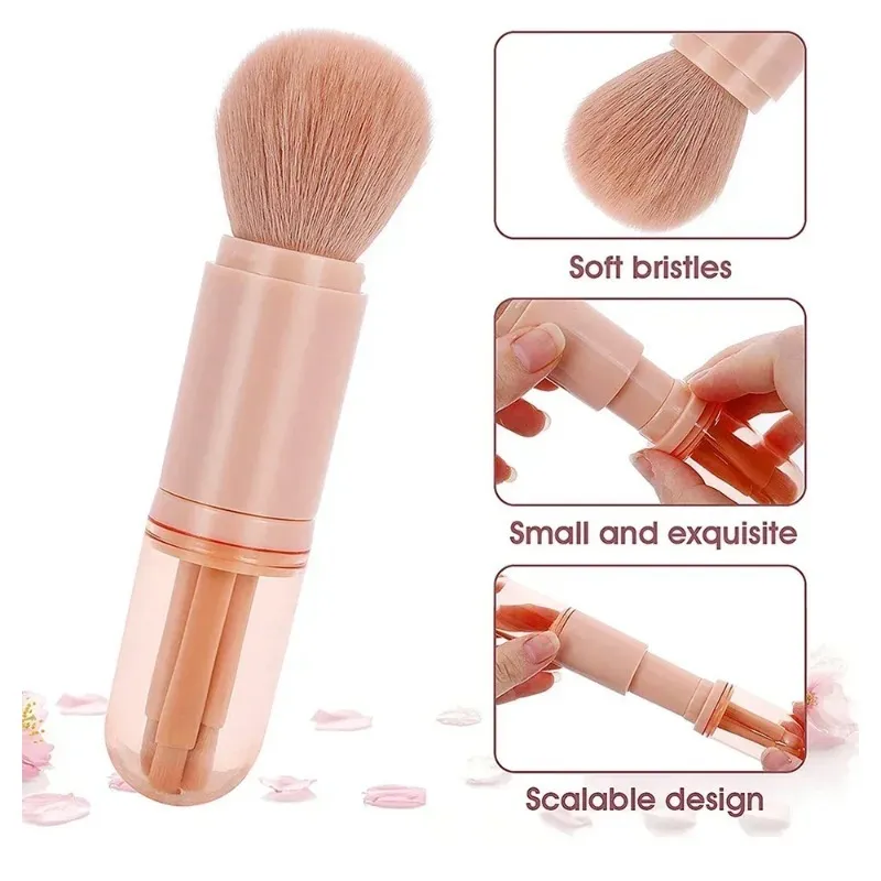 4pcs/set 4 In 1 Telescopic Makeup Brush Portable Travel Makeup Brushes Set Eyeshadow Loose Powder Mini Makeup Brush Beauty Tools — image 2