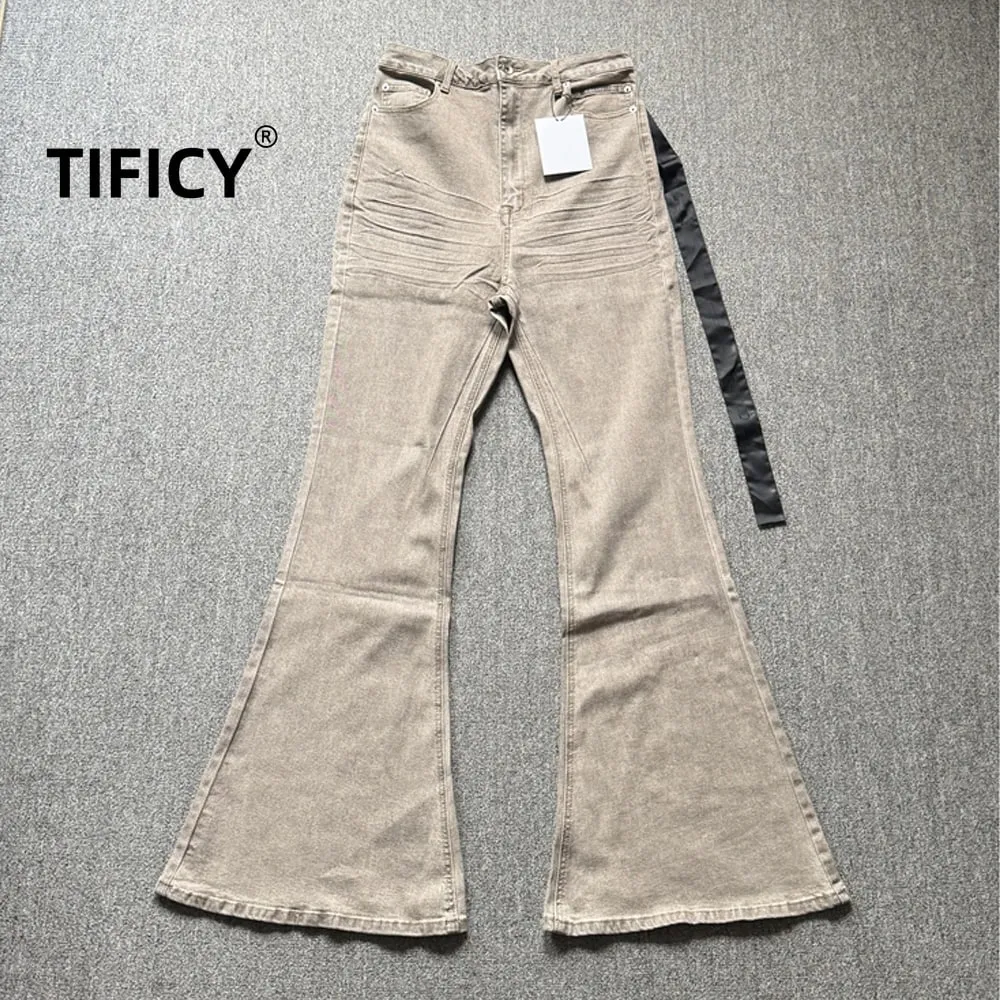 High Street RO Style Jeans Pants Men's Horn Wide Legs Look Skinny Stacked Dragging Wrinkled Cat Beard Wasteland Denim Pant — image 1