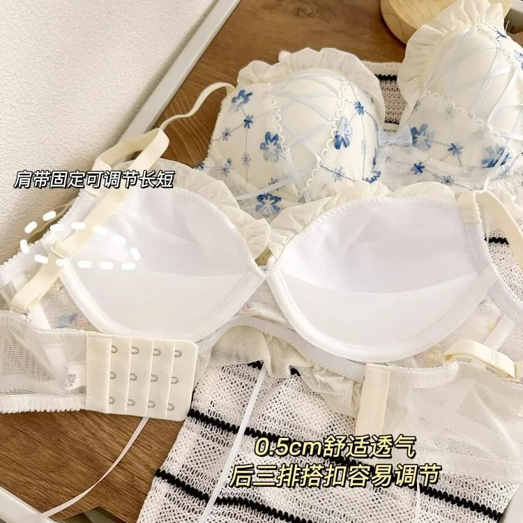Underwear Sweet and Cute Lace Lingerie with Briefs Set Girl Heart Fresh Steel Ring Gathered Thin Bra Set Push Up Bralette — image 7