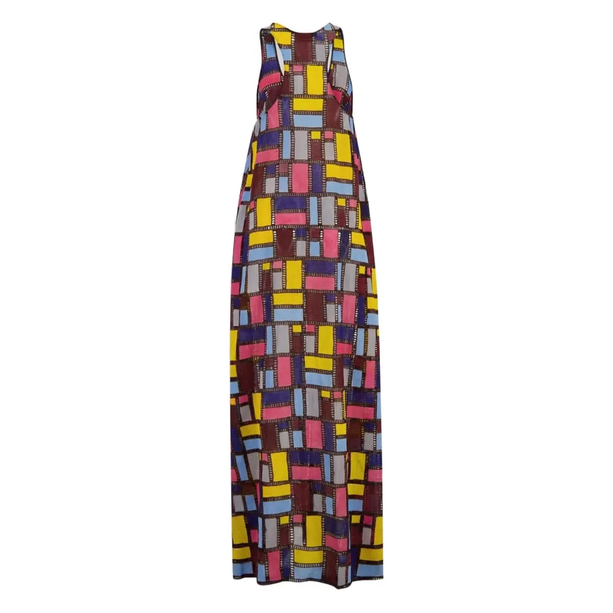 Colored Squares Sleeveless Long Dresses Women Fashion Sexy U-neck Pocket Loose Maxi Dress Summer Lady Vacation Commuting Vestido — image 7