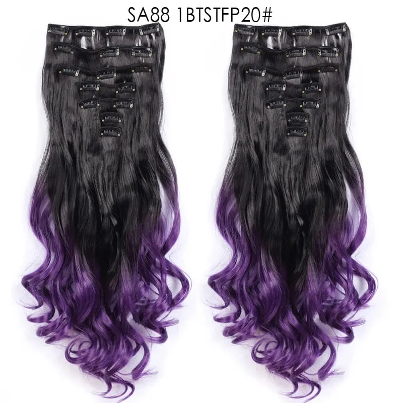 Clip in Long Wavy Synthetic Hair Extension 22 Inch 7PCS Thick Hairpieces Fiber Double Weft Hair for Women — image 13