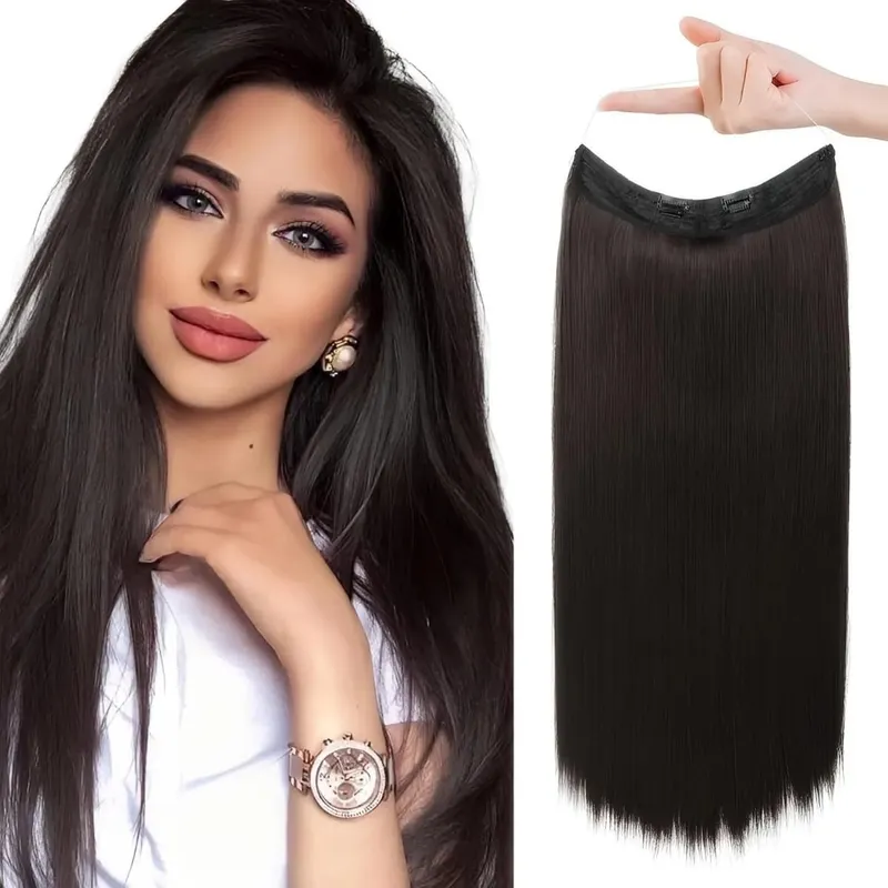 Invisible Halo Hair Extensions Real Human Hair Fish Wire Adjustable Band Secret Clip-in Extension for Women Chocolate Brown — image 8