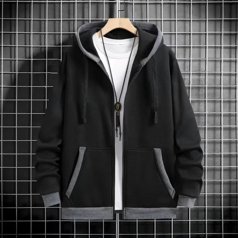 Spring and Autumn Men's Zipper Jacket Warm Windproof Hoodies Thickened Cardigan Sports Long Sleeve Sweatshirts Hooded Coat — image 5