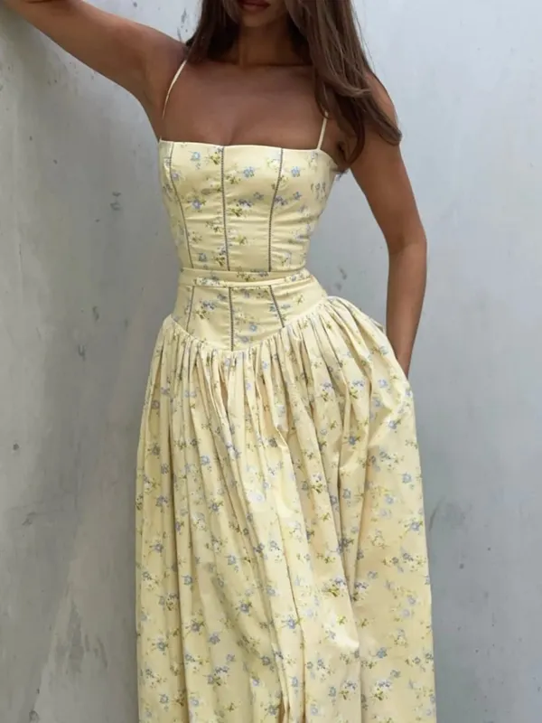 Mingmingxi Summer Floral Print Dress Elegant 2025 New Arrivals Spaghetti Strap Flare Dress Maxi Holiday Party Dresses Babae — image 7
