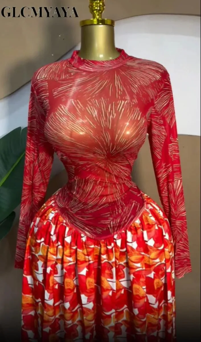 CM.YAYA Women leaf Print patchwork smock Midi A-line Long Maxi Dress 2026 Elegant Evening Birthday Party Dresses Trendy Vestidos — image 4