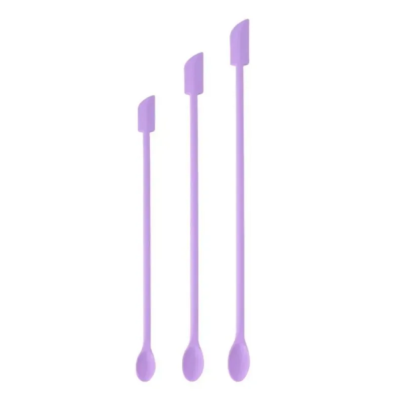 3pcs Portable Mini Silicone Scraper Double-head Soft Cosmetic Digging Spoon Lengthened Jam Scraping Spoons Makeup Brushes Set