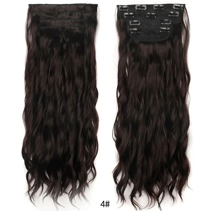 Jeedou Clip in Hair Extensions 4Piece/Set Synthetic Long Wavy Thick Hair Bouncy Curly Full Head Hairpiece Natural Looking