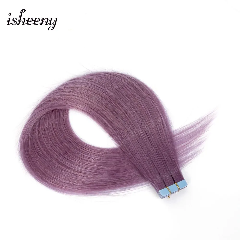 Isheeny 12' 16' 20' Tape In Hair Extensions Invisible Adhesive Tape In Hair Extension 10pcs/pack Pink Purple Blue Colorful Hair — image 14
