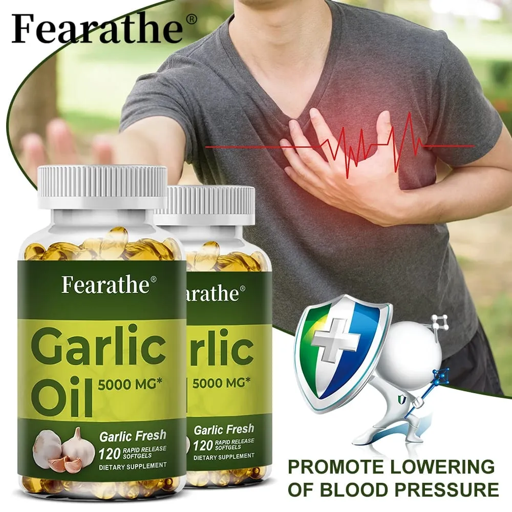 Cápsulas gelatinosas de óleo de alho 5000 mg, circulação cardiovascular imunológica, coração, sem sabor, não transgênico, suplemento sem glúten — image 1
