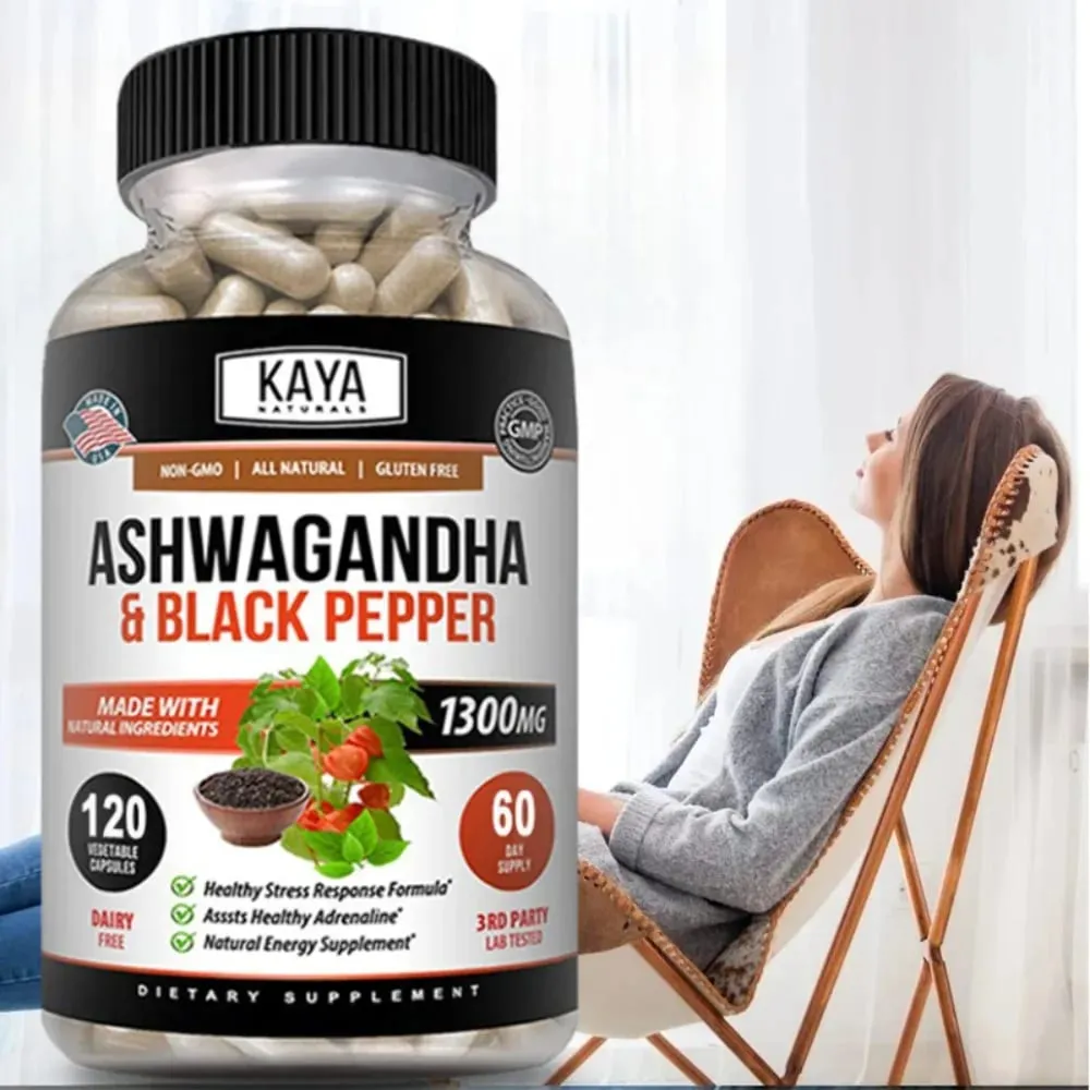 Organic Ashwagandha 1300mg 120 Count Capsules for Stress Relief Anti-Anxiety Mood Support Brain Health — image 2
