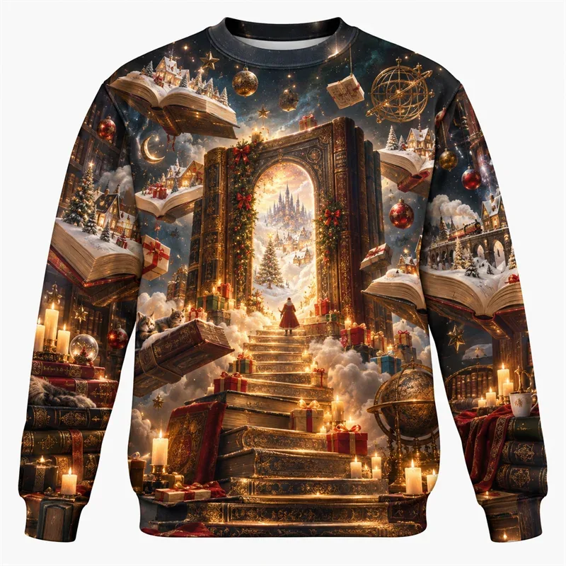 Christmas Fantasy Sweatshirt Train Castle Carousel Angel Polar Bear Crewneck Xmas Pullover Holiday Party Streetwear Gift Top — image 10
