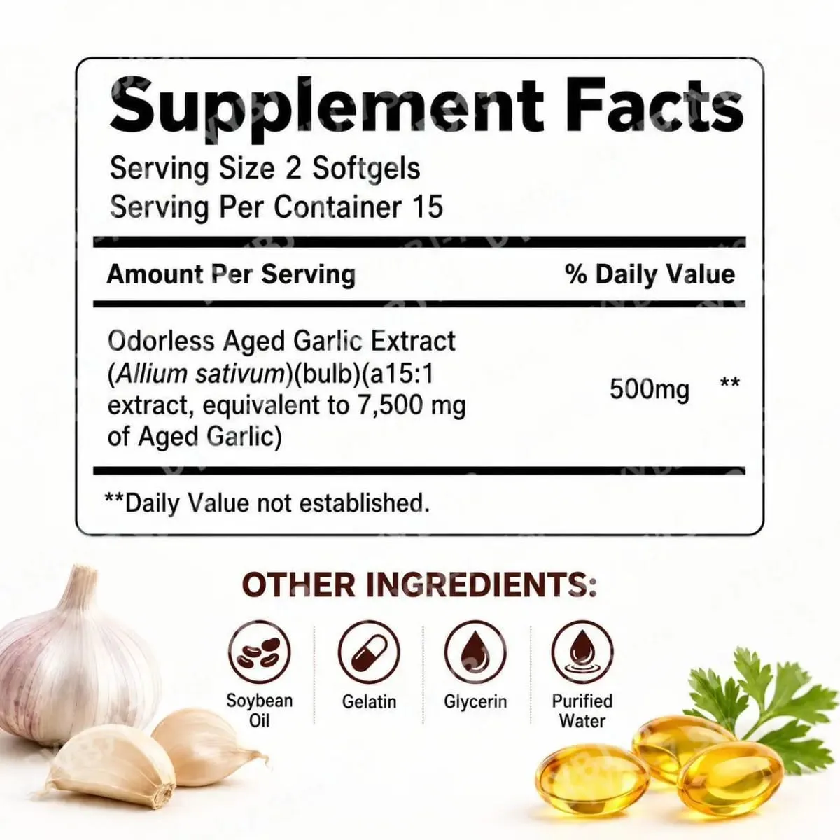 Odorless Aged Garlic Extract 7500mg Equivalent Softgels 30 Count Daily Garlic Supplement Heart & General Wellness Support — image 6