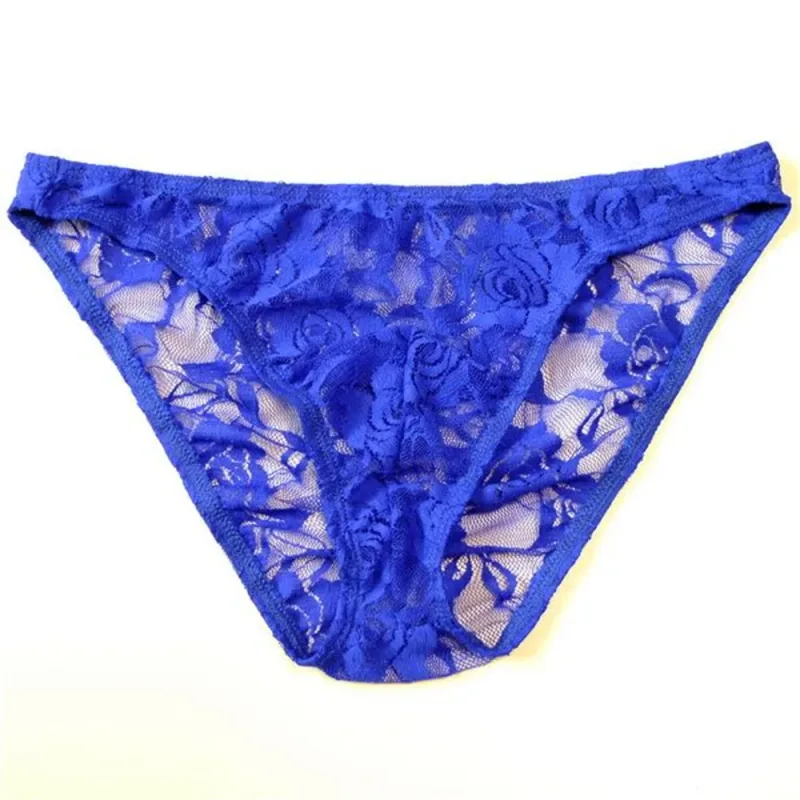 Sexy Men Lace Transparent Briefs Perspective Underwear Hollow Out Rose Mesh Low Rise Panty na Lalaki — image 17