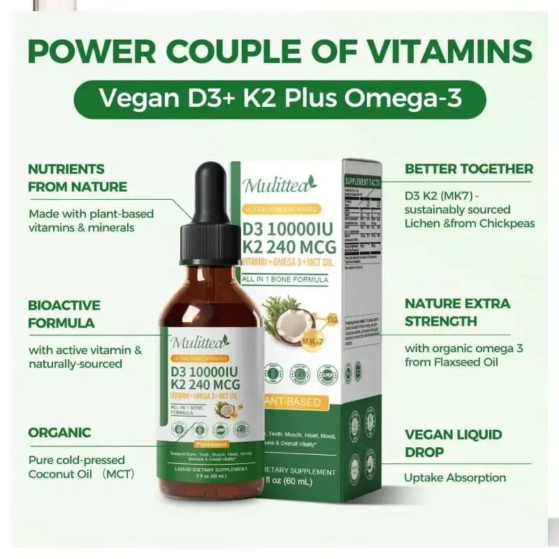 Mulittea Vitamin K2+D3 60ml Drops with Vitamin E & Omega 3 Dietary Supplements Muscle Recovery & Nutrient Absorption — image 5