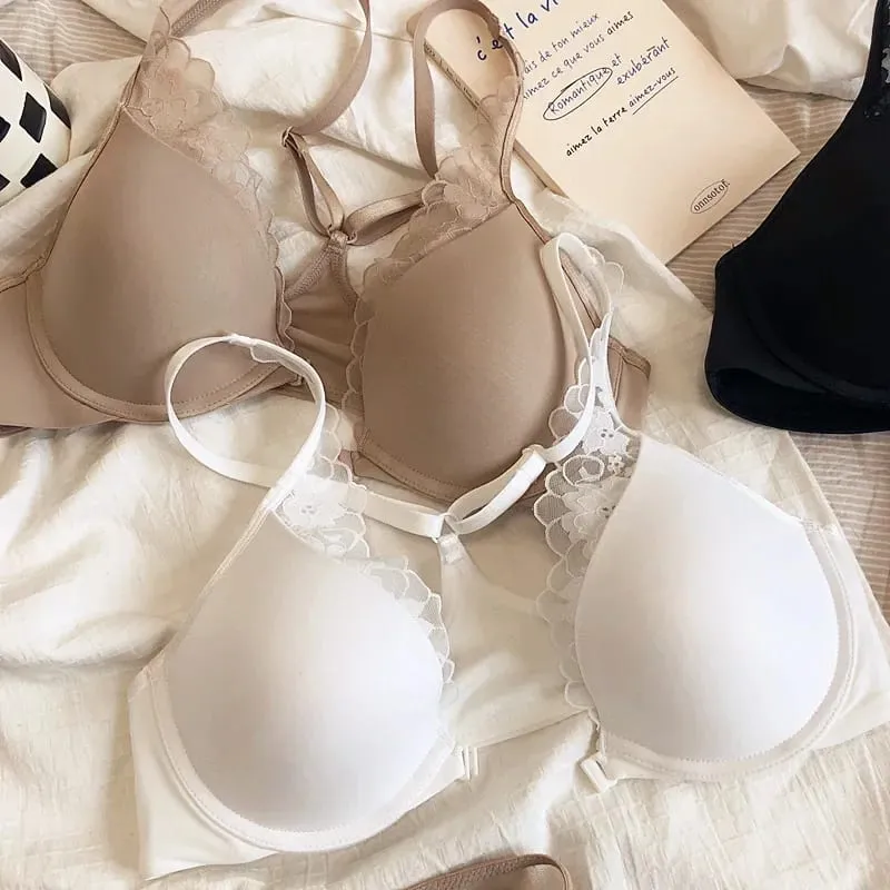 Women Lace Bra Front Open See Through Brief Set Elegant Thin Lingerie Set Ladies Bra Set Underwear — image 6