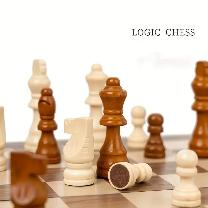 Wooden Chess Board Games Folding Chess & Checkers Set Portable Table Games 2 Extra Queens Beginner Chess Set For Adul — image 2