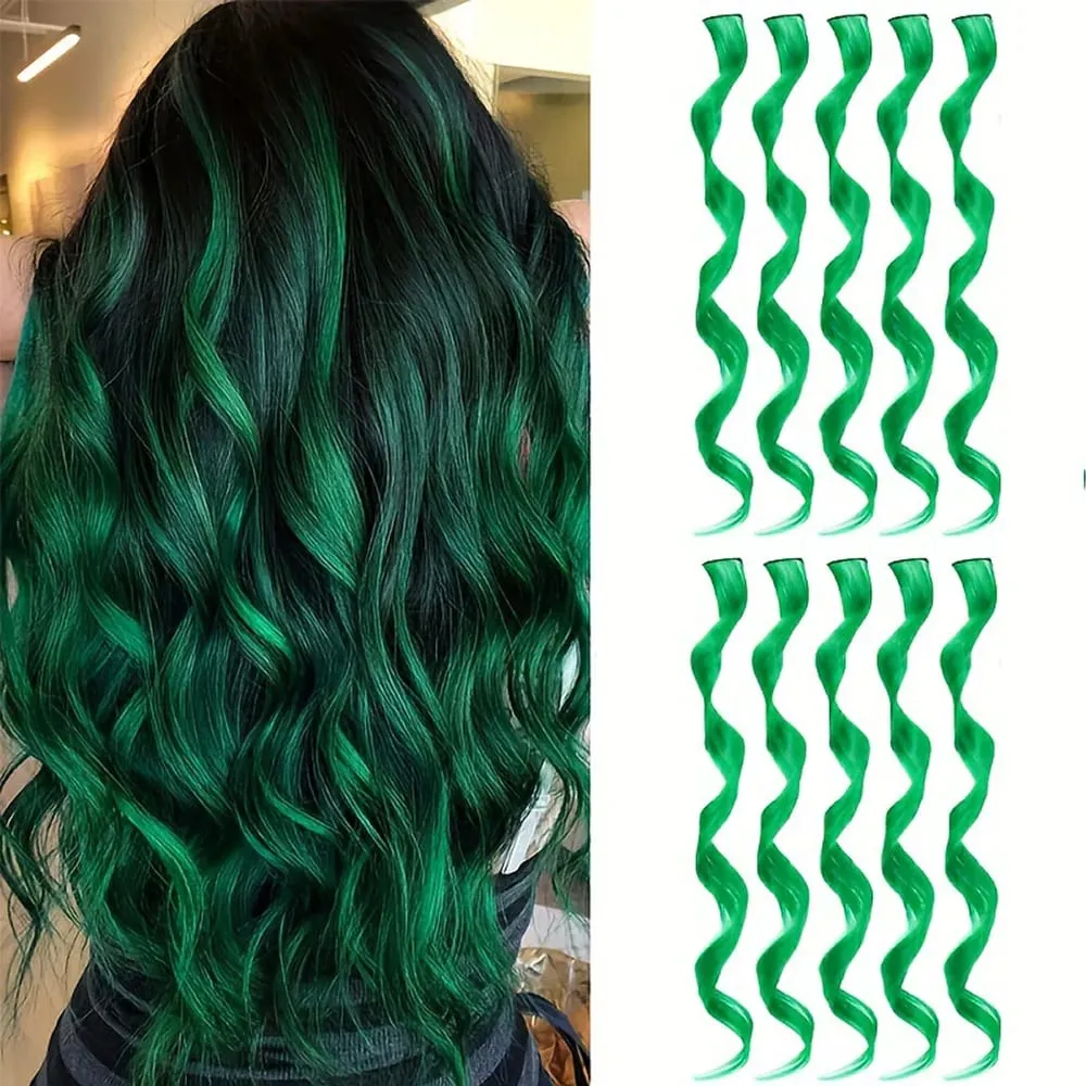 10 piece set of colored curly hair extensions clip style highlight hair patches single clip style one-piece women's dark hair — image 13
