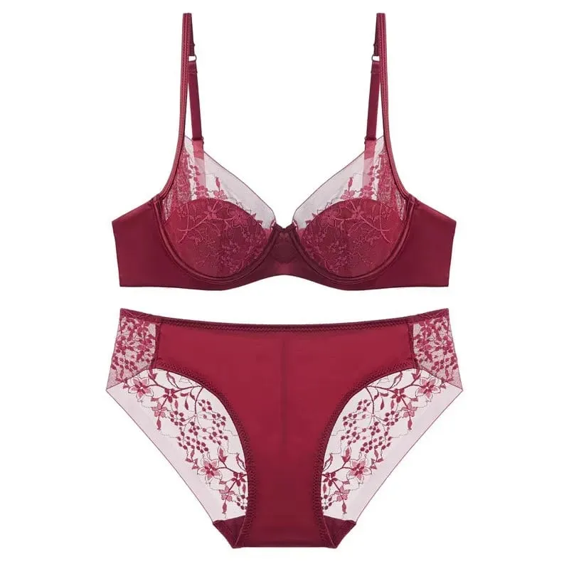 Bridal Festive Red Lace Intimates Kit Soft Underwire Thin Cup Push‑Up Support Lingerie Set For Small Bust 32‑38 Women Underwear — image 14